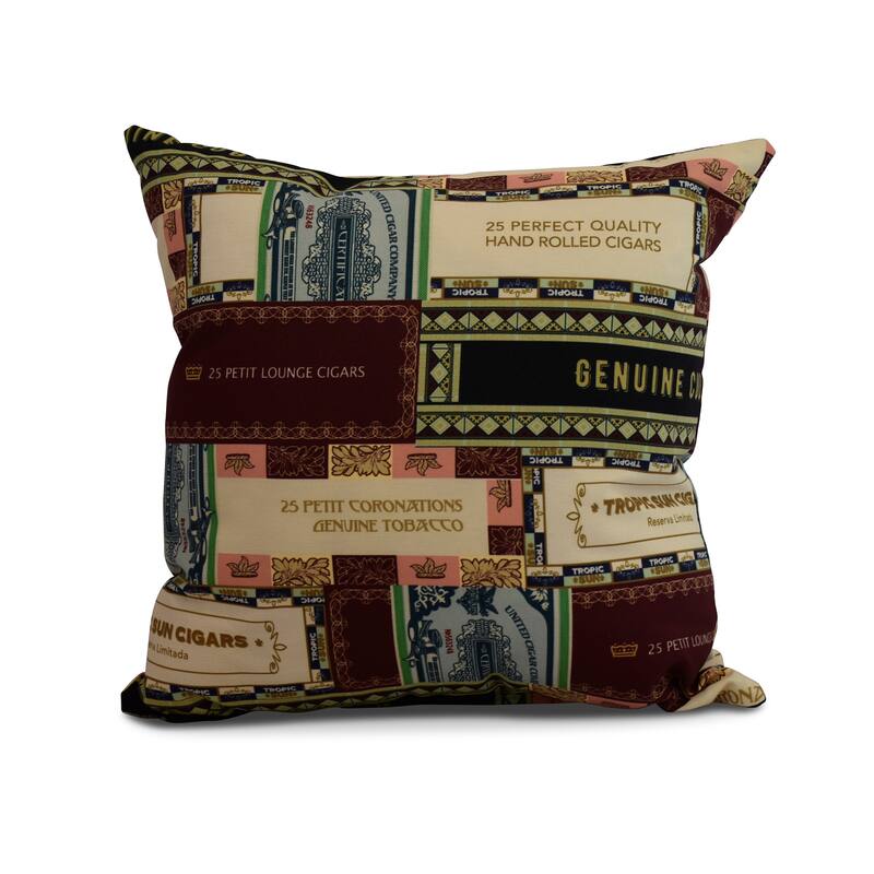 20 x 20 Inch Cigar Box Collage 2 Geometric Print Pillow - Red