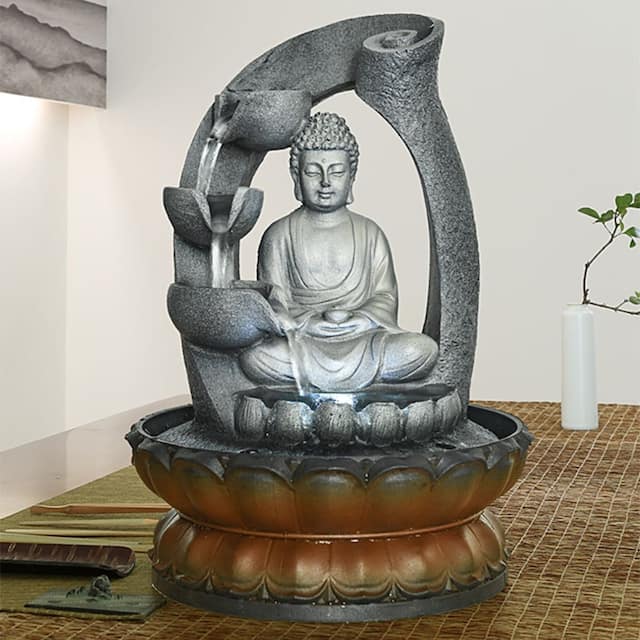 Sitting Buddha Fountain LED Indoor Table Waterfall Fountain Home Decor