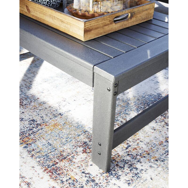 Signature Design by Ashley Amora Gray 3-Piece Outdoor Occasional Table Package - 47.88" W x 23.88" D x 16.75" H