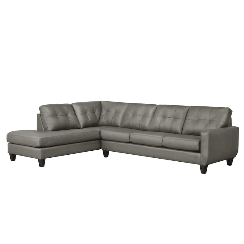 Gibson Top-Grain Leather Tufted Sectional Sofa - Light Grey - Left Facing