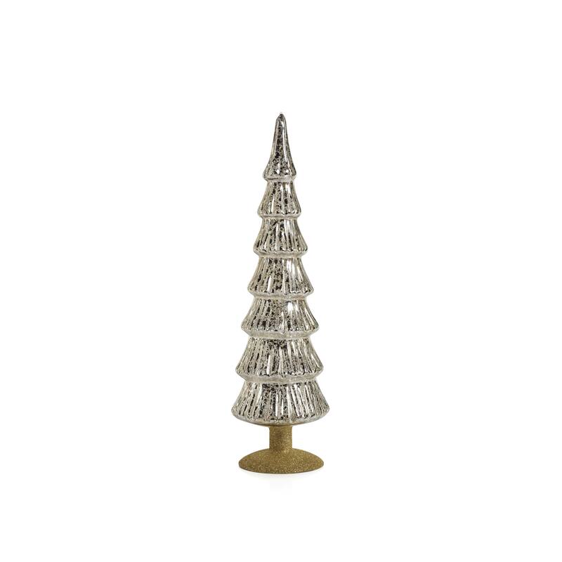 Merrigan 15.25" Glass Tree on Gold Glitter Base, Set of 2 - Silver