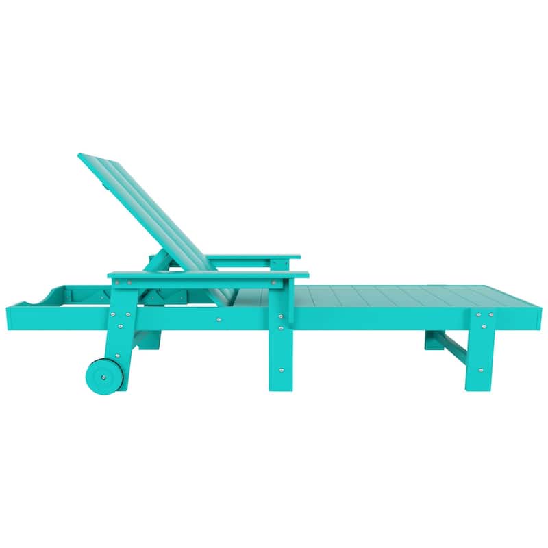 Polytrends Shoreside Modern Poly Reclining Eco-Friendly All Weather Chaise Lounge With Arms & Wheels