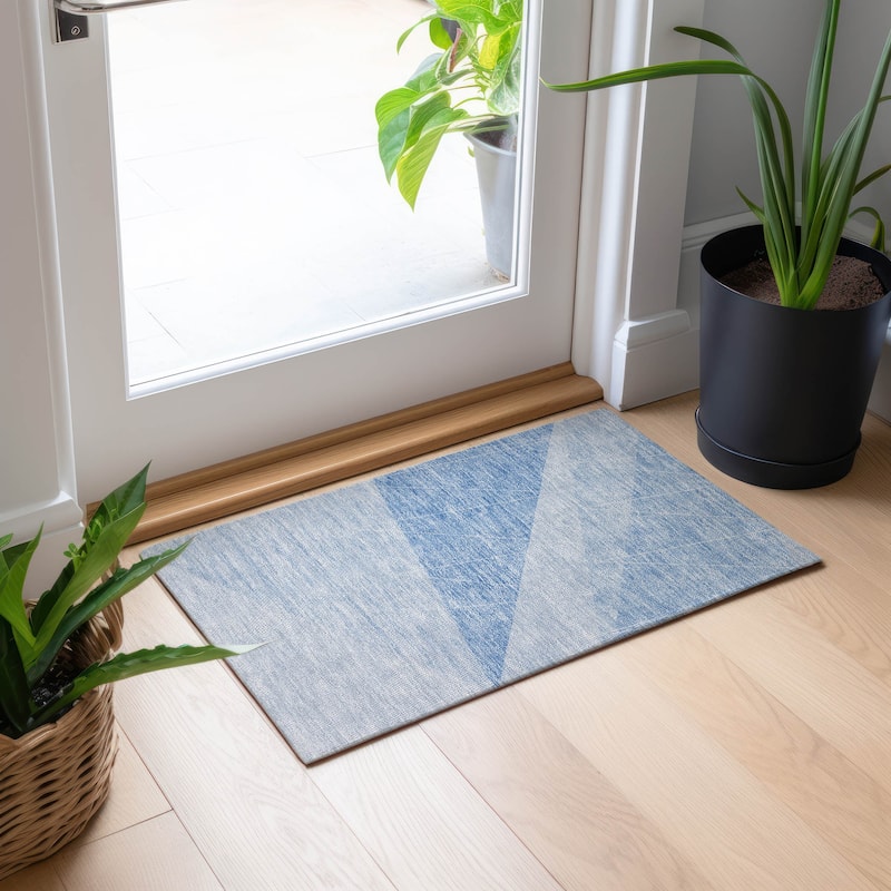 Machine Washable Indoor/ Outdoor Chantille Modern Prism Rug - Sky - 1'8" x 2'6"