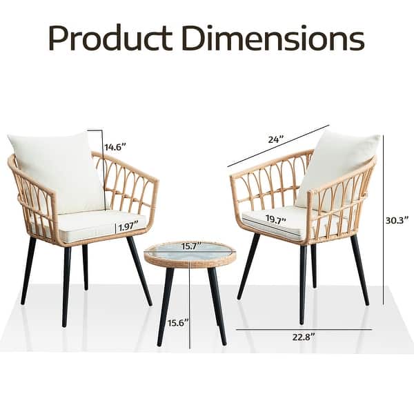 3PCS Rattan Wicker Patio Conversation Set