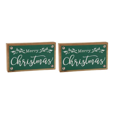 Set of 2 "Merry Christmas" Rectangular Wall Signs 7"