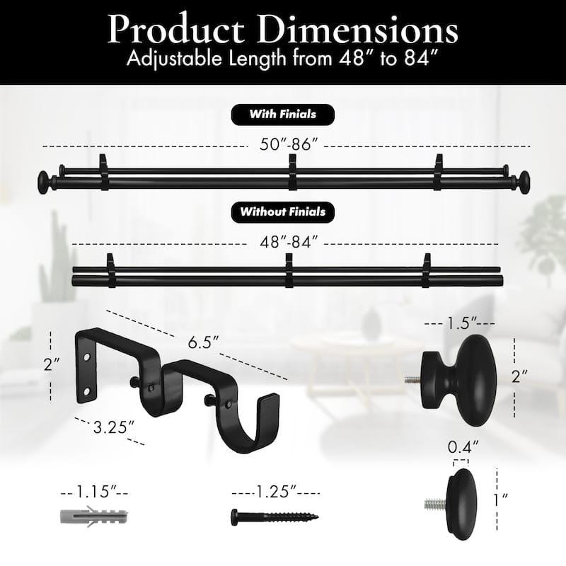 Meriville 1-Inch Diameter Prima Telescoping Double Window Treatment Curtain Rod