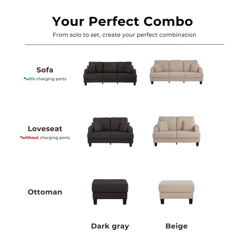 Furniture of America Xenia Modern Boucle Sofa with Cup Holders and USB Ports