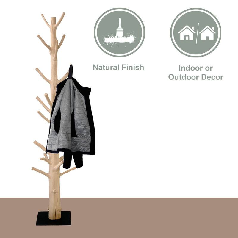 Mangosteen Tree Floor Coat Rack w/ Iron Stand, 80 Inch Tall, Natural Wood and Black (Size Vary, No Two Are The Same)