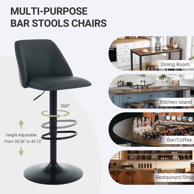 RENEWLINE Adjustable Swivel Bar Stool - PU Leather Counter Height Stool with Square Open Back for Kitchen Island