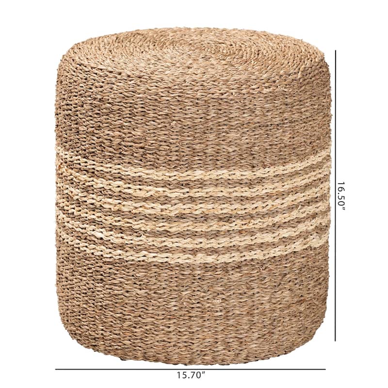 Wickham Modern Bohemian Natural Brown Seagrass Ottoman Footstool