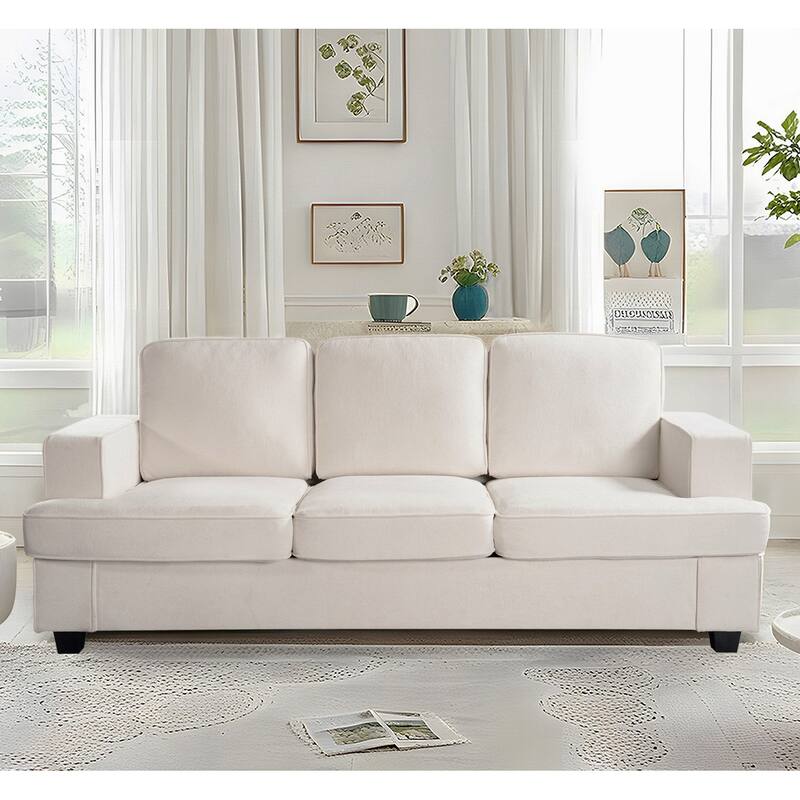 Modern Ivory Velvet 3 Seater Sofa, 84x36x35 inches