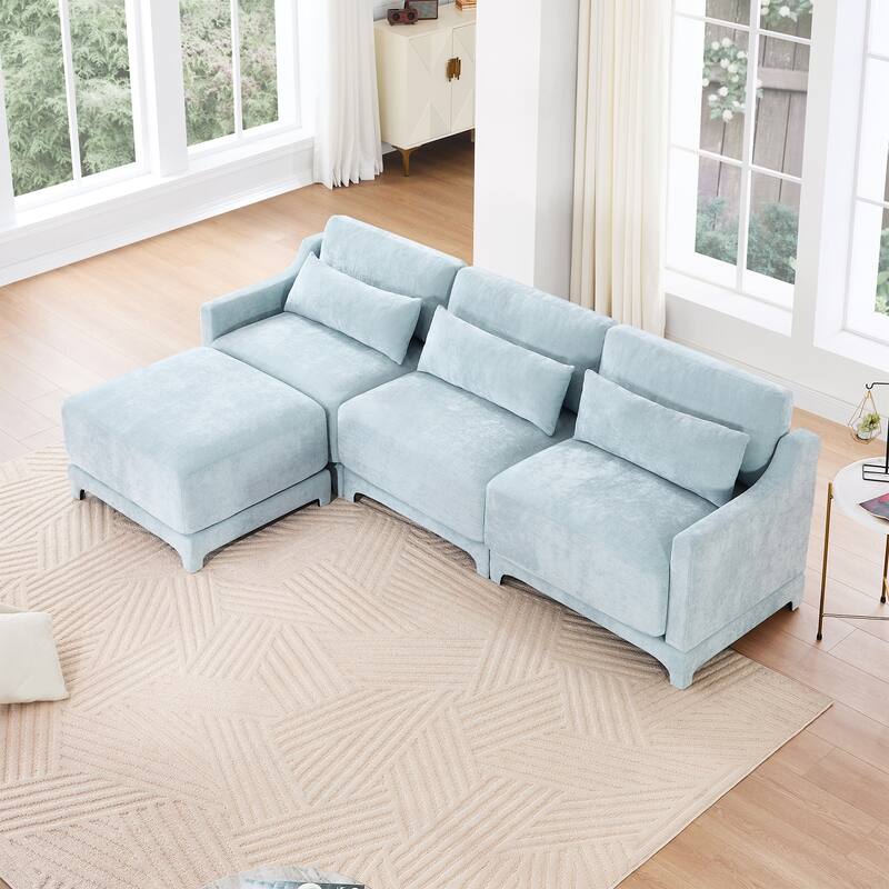 Chenille Upholstered Sofa with Lumbar Pillows