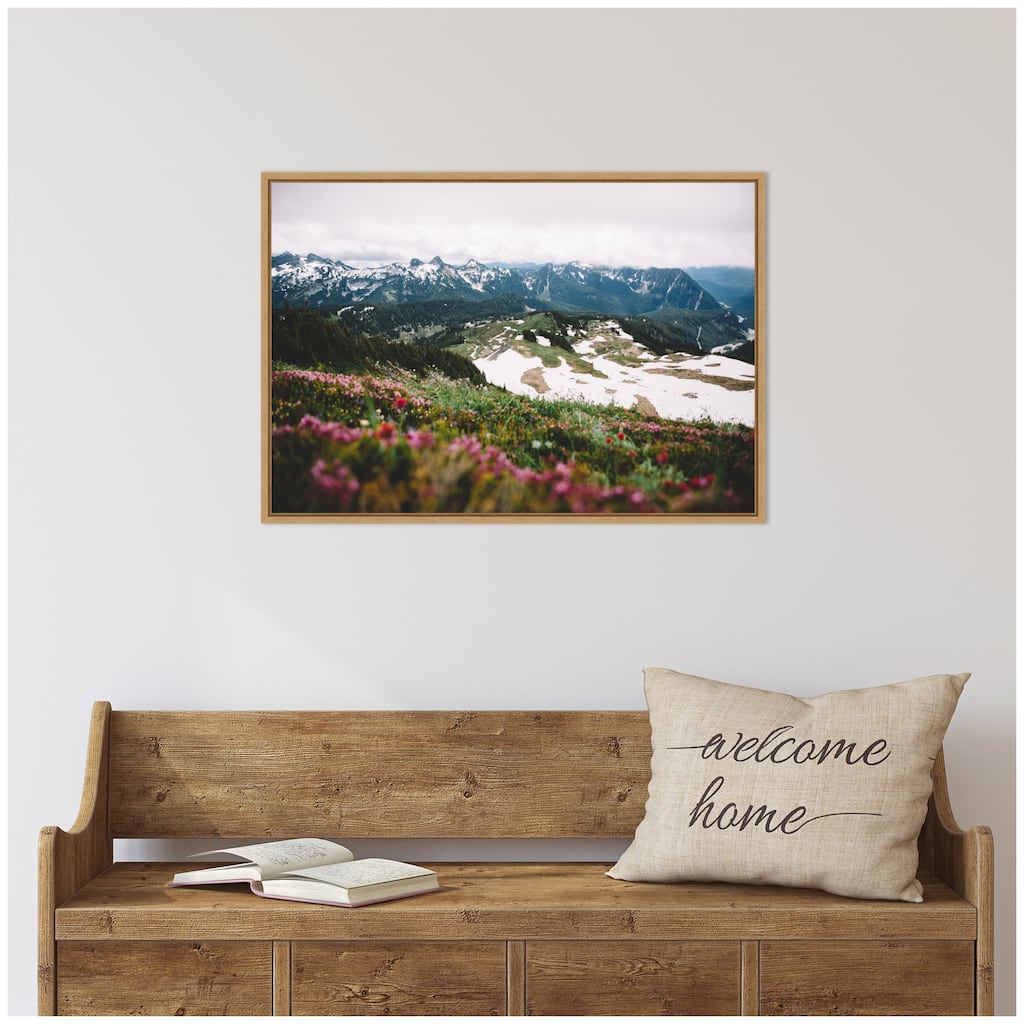Kate and Laurel Sylvie Snow Covered Mountain Landscape Framed Canvas by Patricia Hasz of Patricia Rae Photography