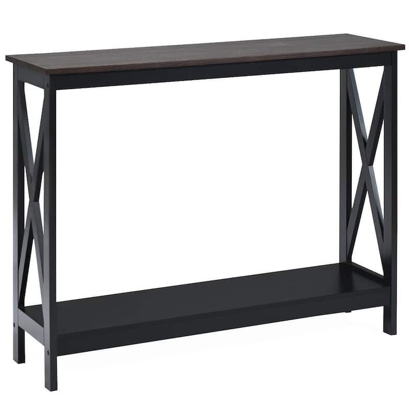 Space-Saving Console Table with Modern X-Shape and Large Shelves Perfect for Entryway or Living Room - Brown