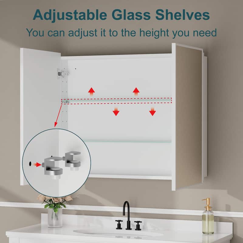 Elise Iron Medicine Cabinet with Mirror, Adjustable Shelves, Recessed or Wall Mount