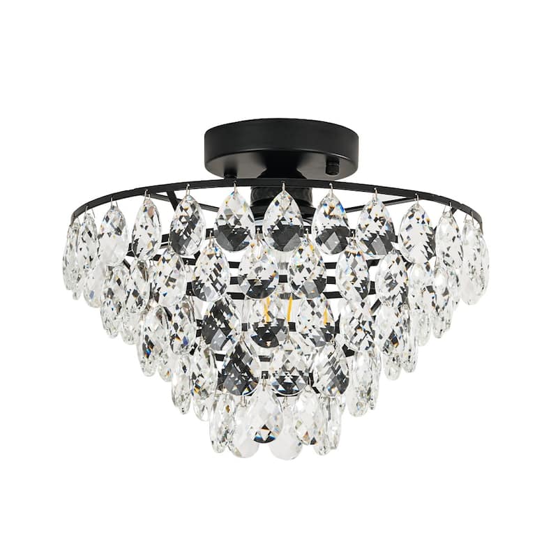 Vintage Glam Tiered Round Crystal Semi Flush Ceiling Light 12.6in