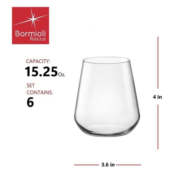 Bormioli Rocco Set of 6 InAlto Uno Stemless Wine Glass - 15.25 oz.