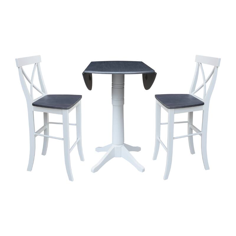 42" Round Top Dual Drop Leaf Pedestal Table with Stools