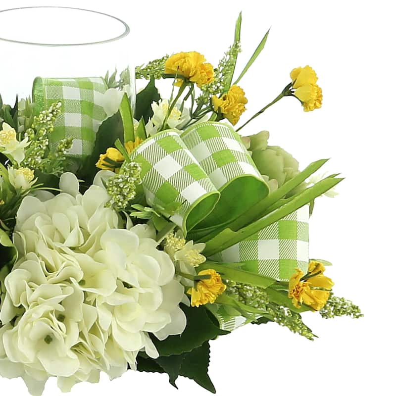 Peony and Hydrangea Glass Candle Holder Centerpiece