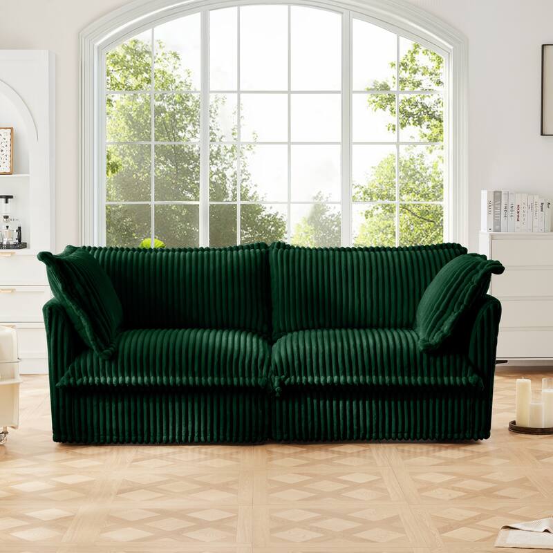 GDFStudio - Modern Corduroy Deep-Seat Slipcovered 2-Seater 83.4" Loveseat Sofa