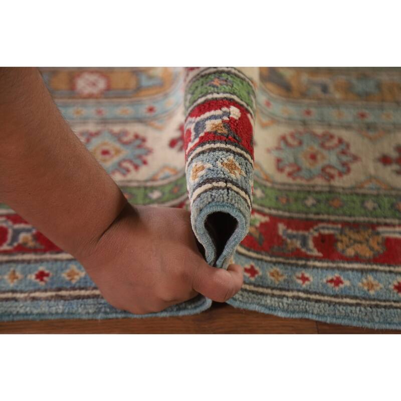Hand Knotted Oriental 100% Wool Carpet Traditional All-Over Navy Blue & Blues Kazak Area Rug - 9' 8'' X 6' 6''