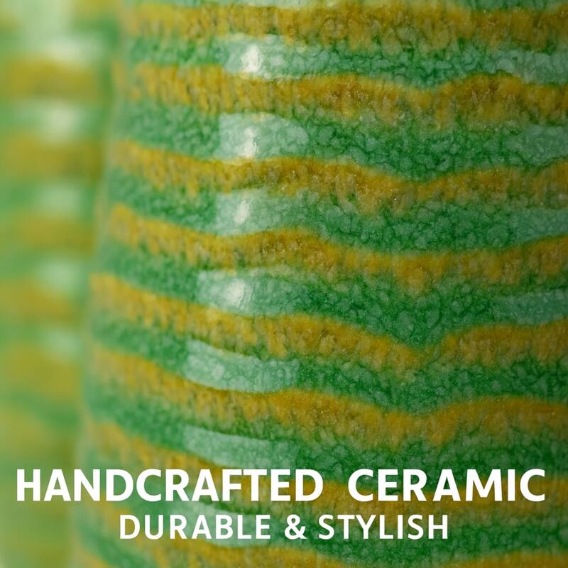 Set of 2 Avocado Green Ceramic Cylinder Vases with Matte Finish Decor