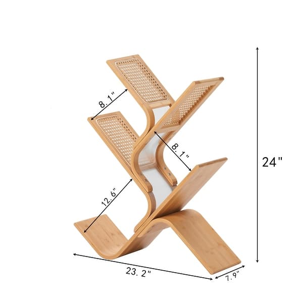 dimension image slide 0 of 2, Rattan Tree Bookshelf 6-Tier Freestanding Bookcase for Living Room