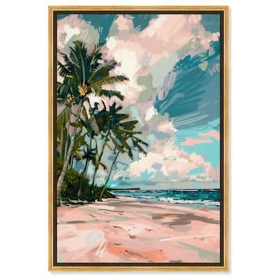 Art Remedy Palms Under The Sun Framed Colorful Coastal 1 Piece Canvas Wall Art
