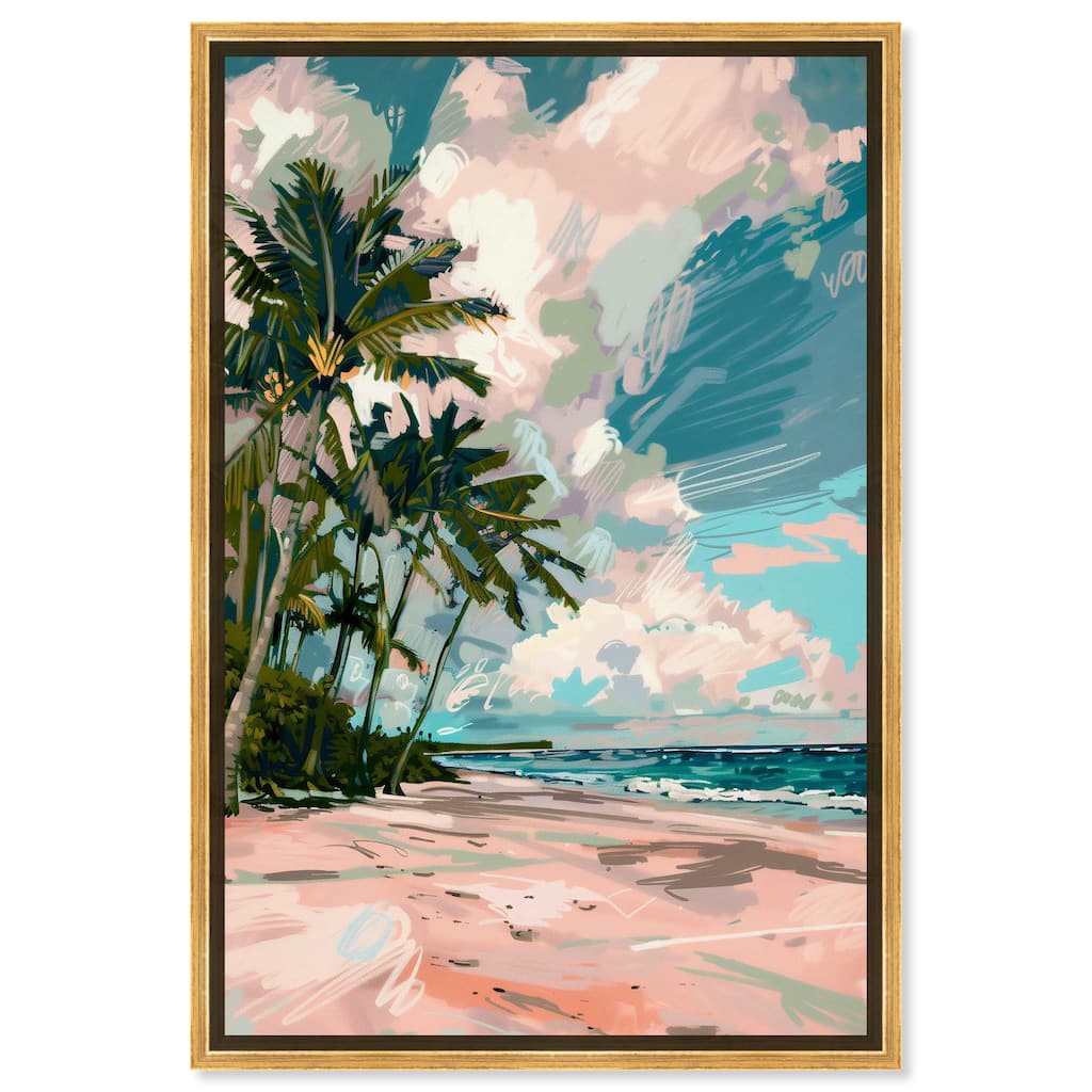 Art Remedy Palms Under The Sun Framed Colorful Coastal 1 Piece Canvas Wall Art