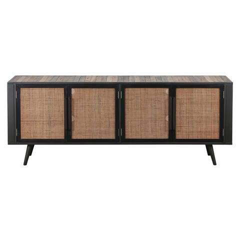 Natural Boat Wood and Rattan TV Dresser with 4 Doors