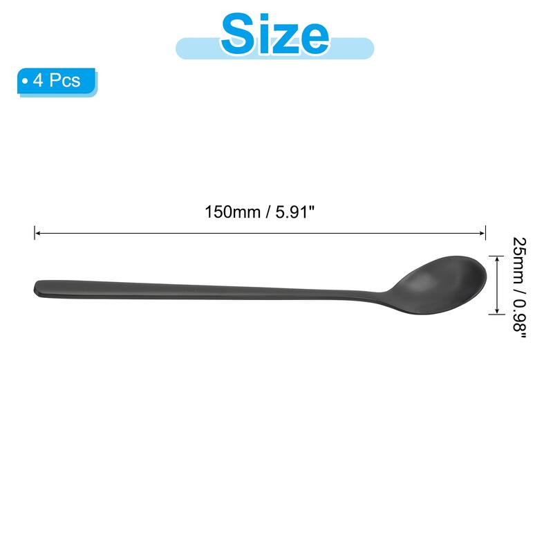 Long Handle Iced Tea Spoon, 4 Pcs 6" Stainless Steel Long Spoons - Black