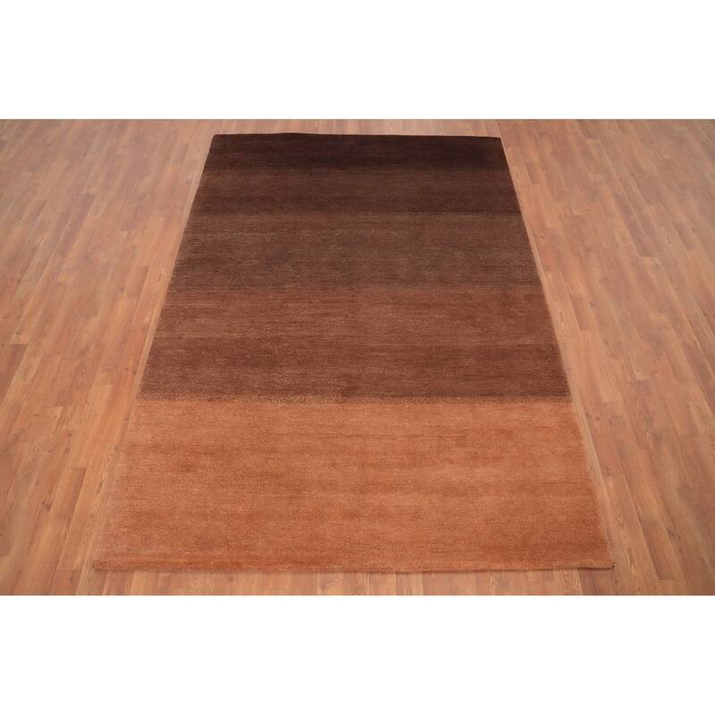 Hand Knotted Oriental 100% Wool Carpet Modern Stripe Brown Gabbeh Area Rug - 7' 10'' X 5' 6''