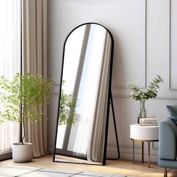 Dovelina Modern Full Length Floor Mirror - Freestanding Vanity Mirror for Bathroom or Living Space - 64*21-Arch - Black