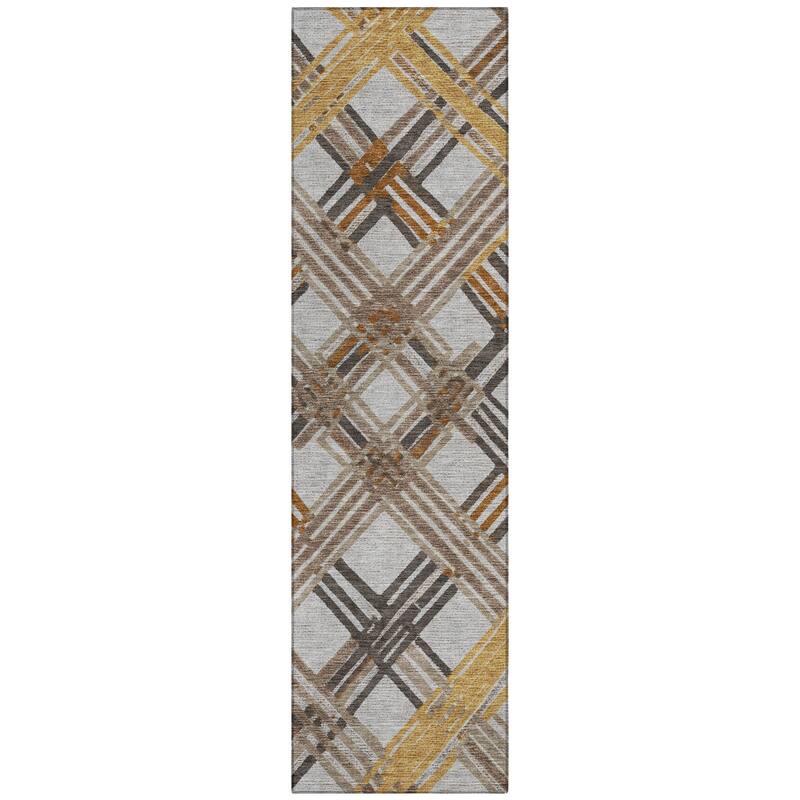 Machine Washable Indoor/ Outdoor Modern Trellis Chantille Rug