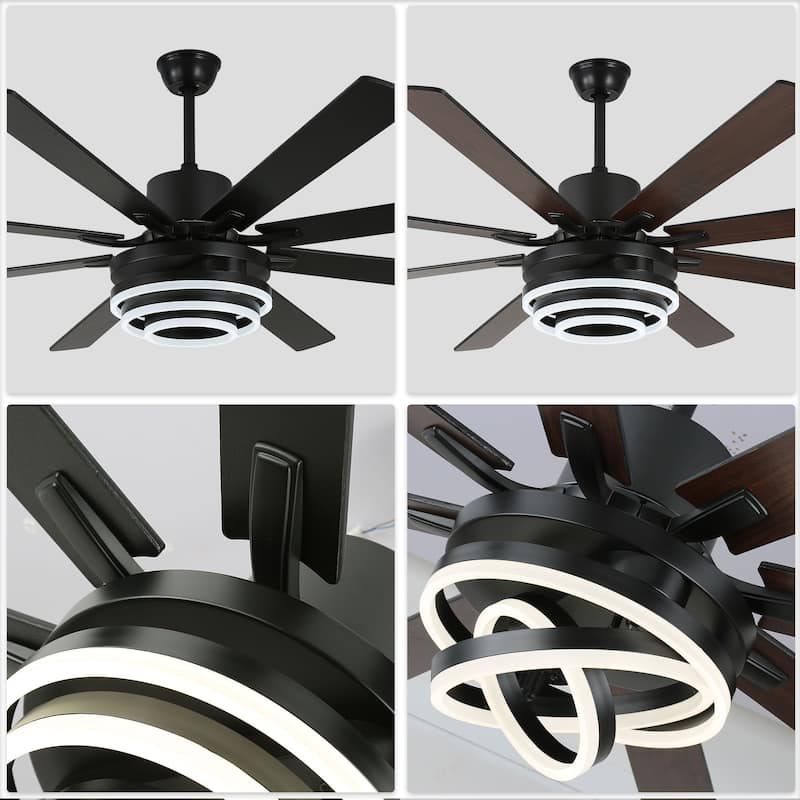 Bella Depot 72" Modern Large Ceiling Fan with Dimmable LED Light and Remote Control 6-Speed Reversible DIY Shade Chandelier
