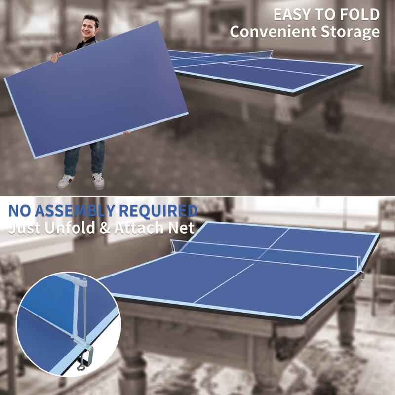 Roomfitters 9ft Blue Mid-Size Ping Pong Conversion Top, Foldable & Portable Table Tennis Top for Indoor Games, Blue