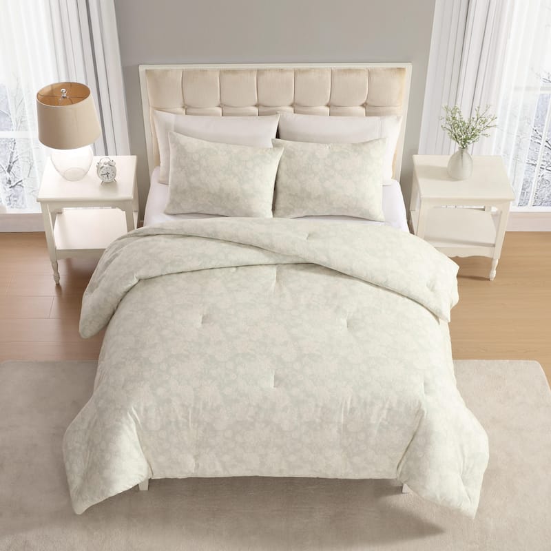 Laura Ashley Meredith Cotton Flannel Grey Comforter Set