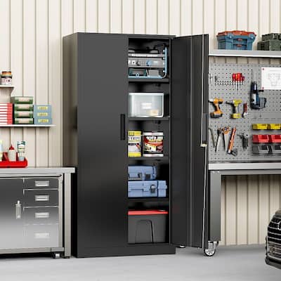 71 inch Garage Storage Cabinet Shelving Kitchen Pantry Locker with Adjustable Shelves for Office, Garage, Home, Pantry