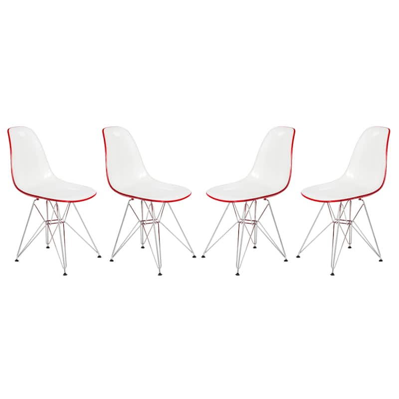 Cresco Ergonomic Modern Shell Seat Dining Chair with Chrome Eiffel Base and Curved Back Accent Side Chair (Set of 4)
