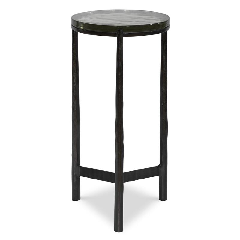 Glass Top Side Accent Table with Chiseled Base - 22.5" - Black