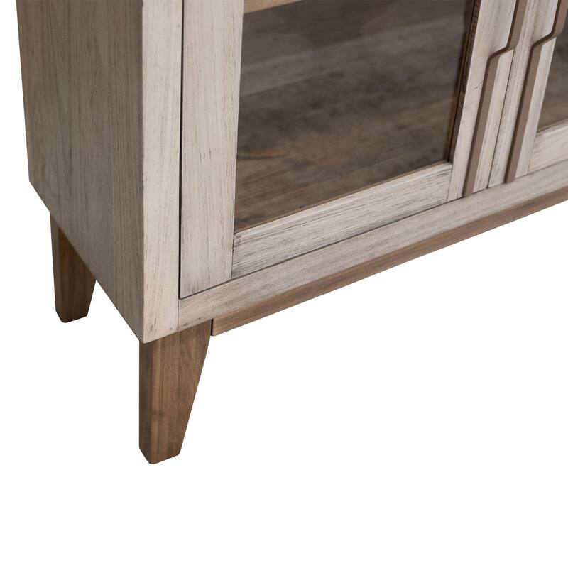 Livvy Console Cabinet, 4 Glass Doors, Ivory White Poplar Wood 69 Inch