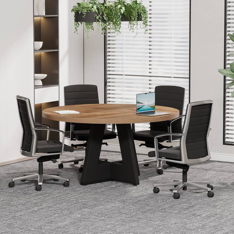 47" Round Conference Table Meeting Room Table with Thickened Top Wood Base Modern Training Desk for Conference/Seminar Room