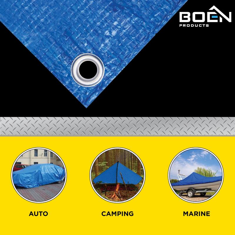 Boen 10' x 12' Blue All-Purpose Polyethylene Tarps, 2Pk
