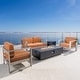 preview thumbnail 2 of 46, Cape Coral 5-piece Outdoor Fire Pit Chat Set by Christopher Knight Home Canvas Rust Sunbrella