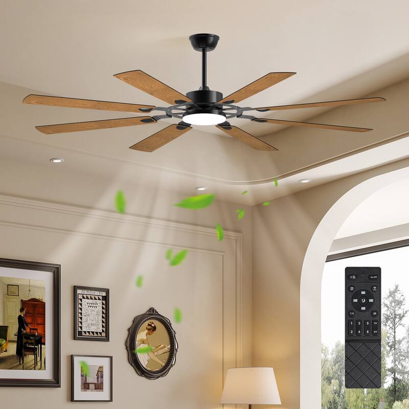 72-Inch 8-Blade Large Ceiling Fan,Reversible Quiet DC Motor,Indoor/Outdoor Modern Ceiling Fan - Black - Black