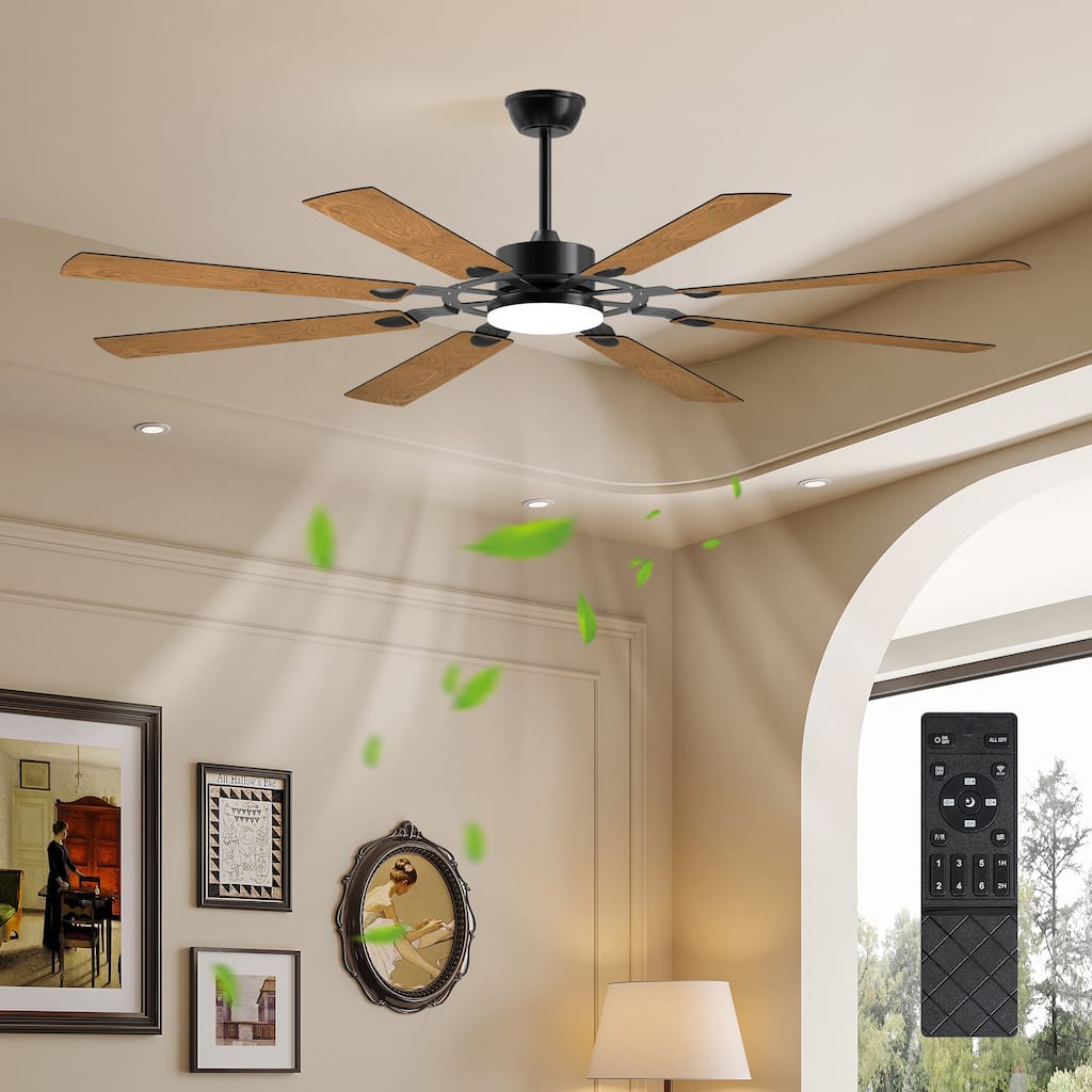 72-Inch 8-Blade Large Ceiling Fan,Reversible Quiet DC Motor,Indoor/Outdoor Modern Ceiling Fan - Black