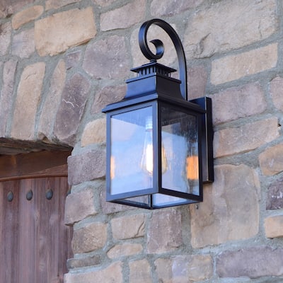 Morgan Imperial Black Metal/ Seeded Glass 1-light Outdoor Wall Light