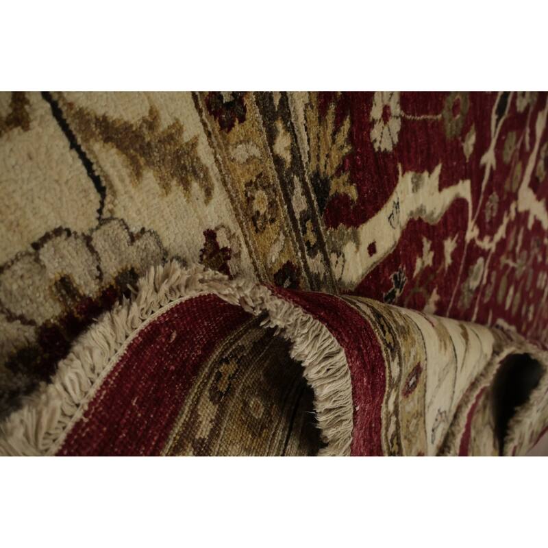 Hand Knotted Oriental 100% Wool Carpet Traditional All-Over Red Peshawar Area Rug - 14' 7'' X 9' 11''