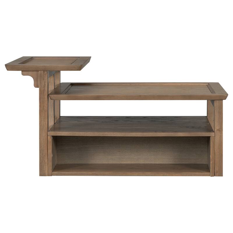 Modern Coffee Table with 2 Tabletops, 1 Rattan Drawer & Storage Shelf for Living Room - 38.5" D x 23.5" W x 15.7" H