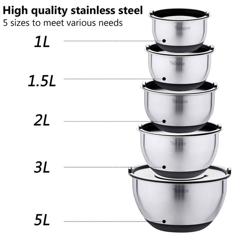 Velaze 5-Piece Prep & Mixing Bowl(1/1.6/2/3.2/5.4 Qt.)